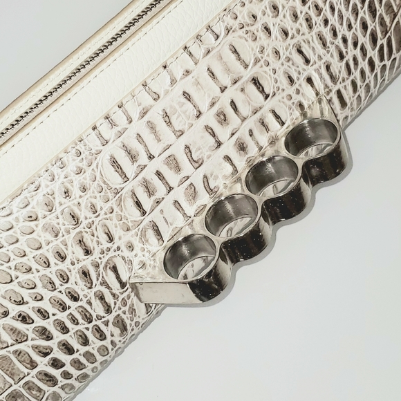 WREN&ROCH White Silver Croc Italian leather clutch